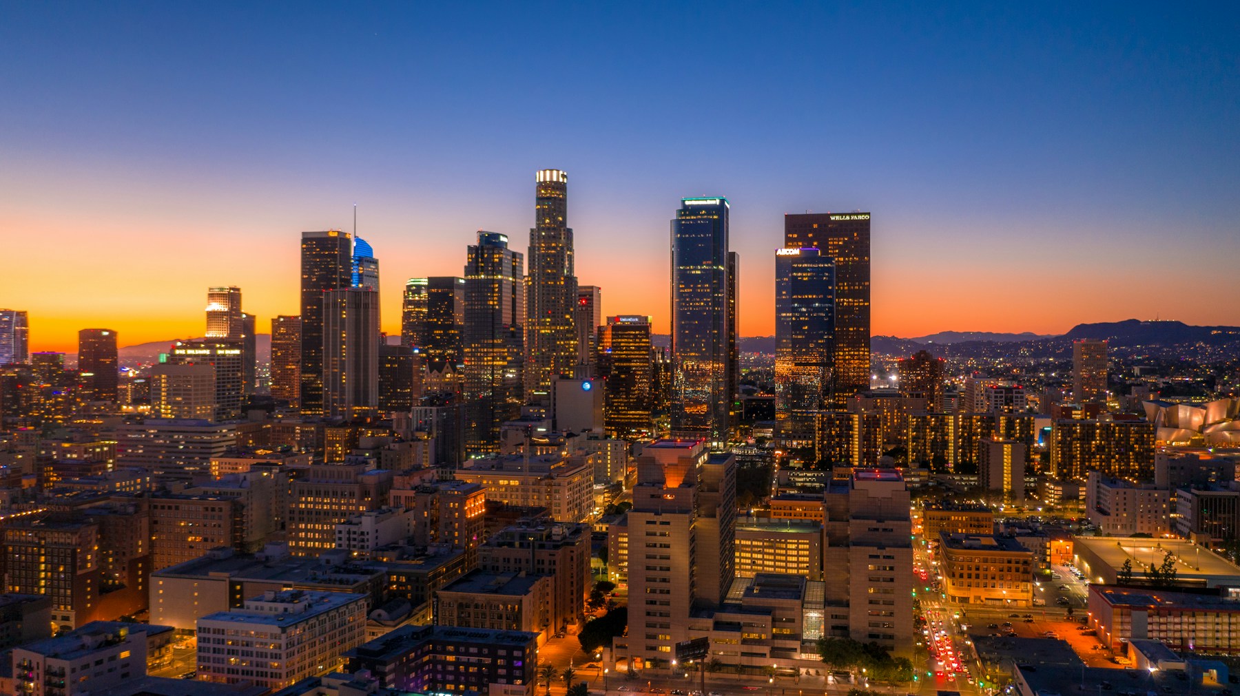 Downtown Los Angeles skyline at dusk