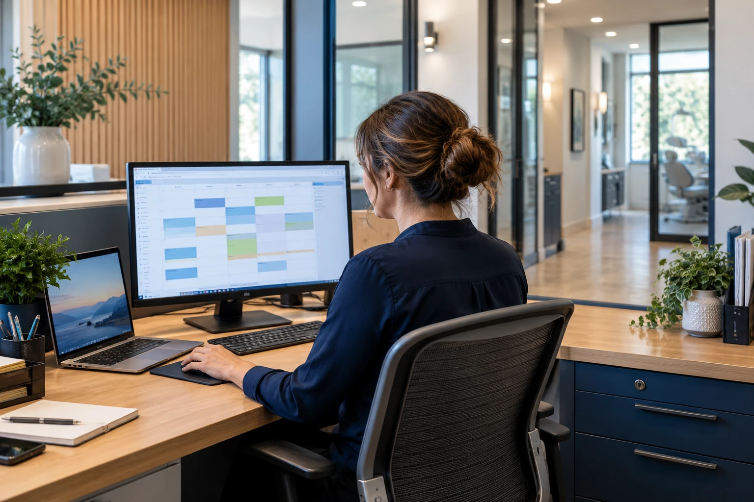 A dental administration workspace connected to multiple practice locations.