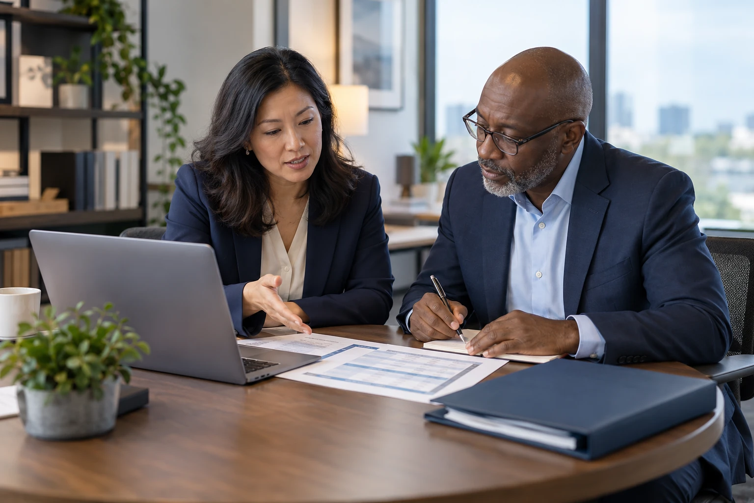 A technology adviser and business manager reviewing a supplier security questionnaire.